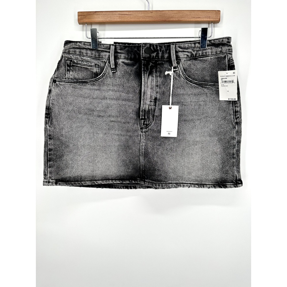 Good American Women's DENIM MINISKIRT IN BLACK199 Size 12